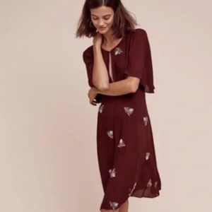 Moulinette Soeurs Burgundy Beaded Embroidered Firefly Dress - Size US 2